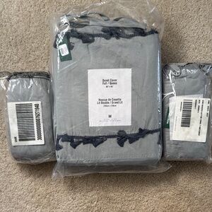 Urban Outfitters Cotton Gray Duvet Cover Set with Navy Accents